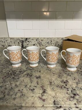 Vintage Holt Howard pedestal mugs orange leaf vine pattern 1960s cup collector